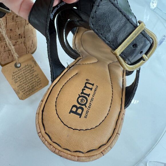 Born Bernese Womens Sandal Size 10 Black Leather Wedge Heel Open Toe Retro Caged - Picture 16 of 16